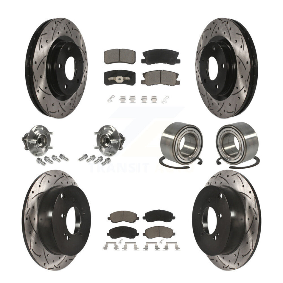 Front Rear Wheel Hub Bearings Assembly Coated Disc Brake Rotors And Ceramic Pads Kit (10Pc) For Mitsubishi Outlander Without 7 Passenger Seating KBB-117514