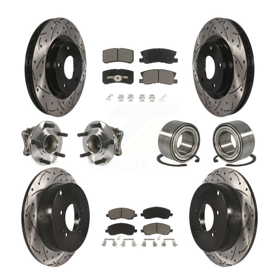 Front Rear Wheel Hub Bearings Assembly Coated Disc Brake Rotors And Ceramic Pads Kit (10Pc) For Mitsubishi Outlander KBB-117515