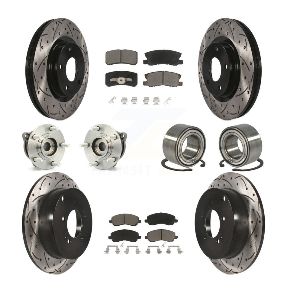 Front Rear Wheel Hub Bearings Assembly Coated Disc Brake Rotors And Ceramic Pads Kit (10Pc) For Mitsubishi Outlander With 7 Passenger Seating KBB-117516