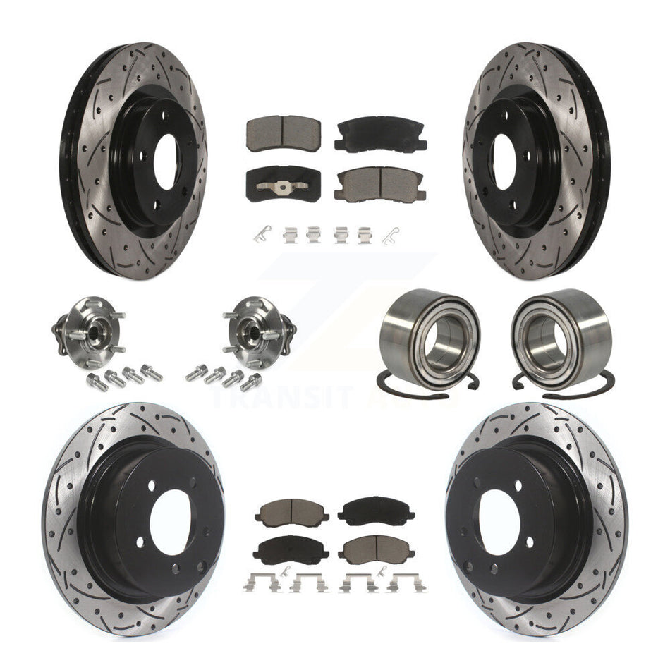 Front Rear Wheel Hub Bearings Assembly Coated Disc Brake Rotors And Ceramic Pads Kit (10Pc) For Mitsubishi Outlander Without 7 Passenger Seating KBB-117517