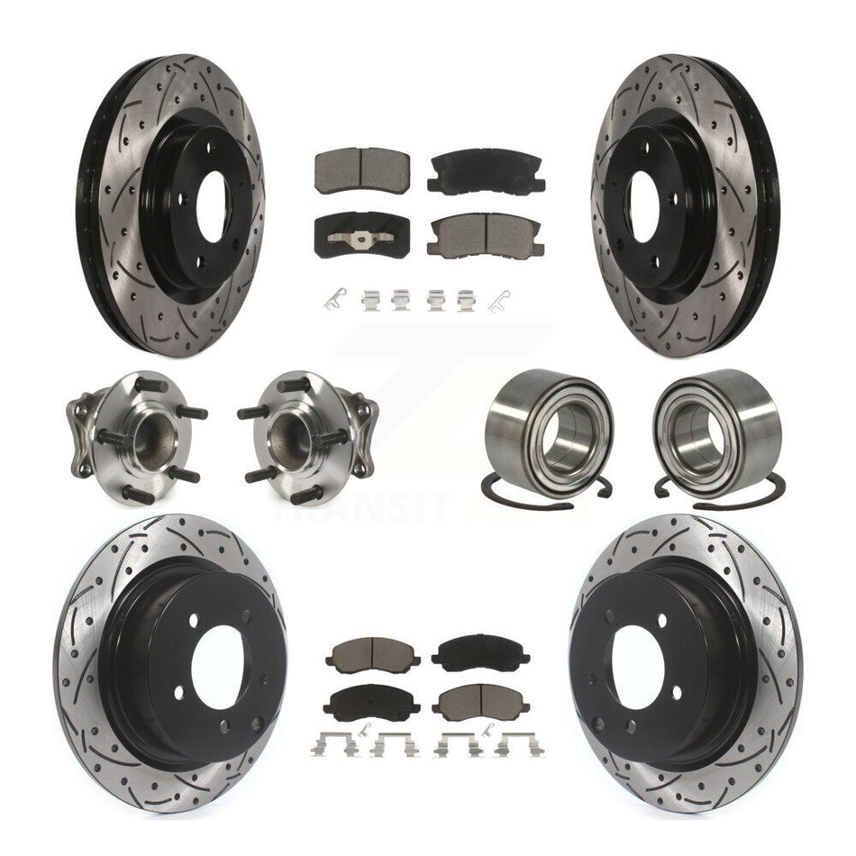 Front Rear Wheel Hub Bearings Assembly Coated Disc Brake Rotors And Ceramic Pads Kit (10Pc) For Mitsubishi Outlander FWD with 2.4L KBB-117518