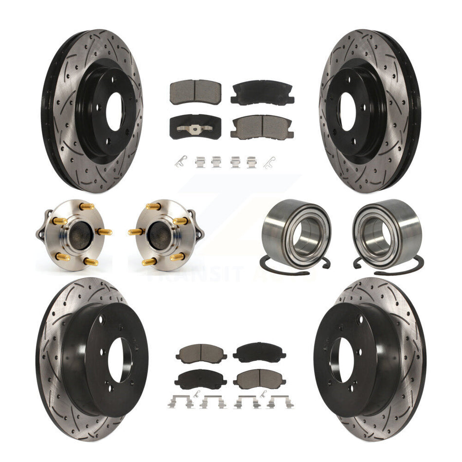 Front Rear Wheel Hub Bearings Assembly Coated Disc Brake Rotors And Ceramic Pads Kit (10Pc) For 2011 Mitsubishi Outlander FWD with 3.0L Without 7 Passenger Seating KBB-117523