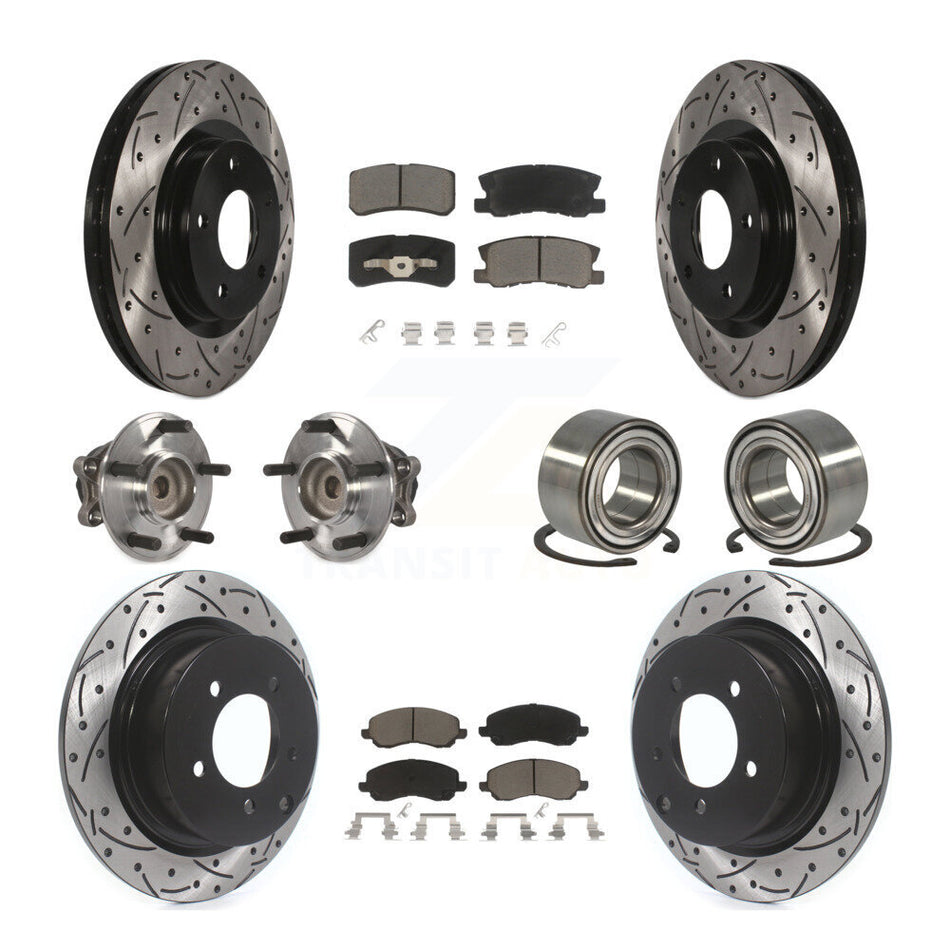 Front Rear Wheel Hub Bearings Assembly Coated Disc Brake Rotors And Ceramic Pads Kit (10Pc) For Mitsubishi Outlander RVR KBB-117527