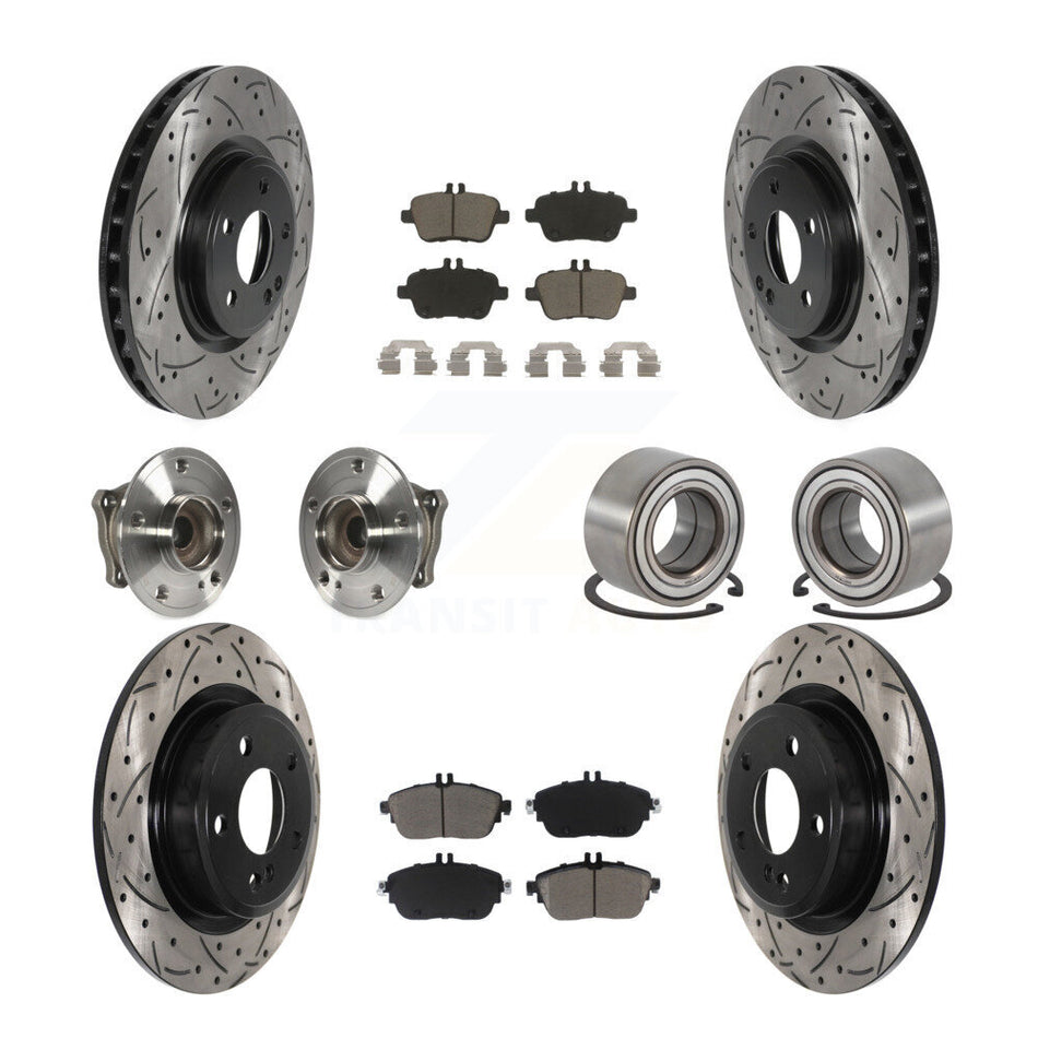 Front Rear Wheel Hub Bearings Assembly Coated Disc Brake Rotors And Ceramic Pads Kit (10Pc) For Mercedes-Benz GLA250 CLA250 KBB-117528