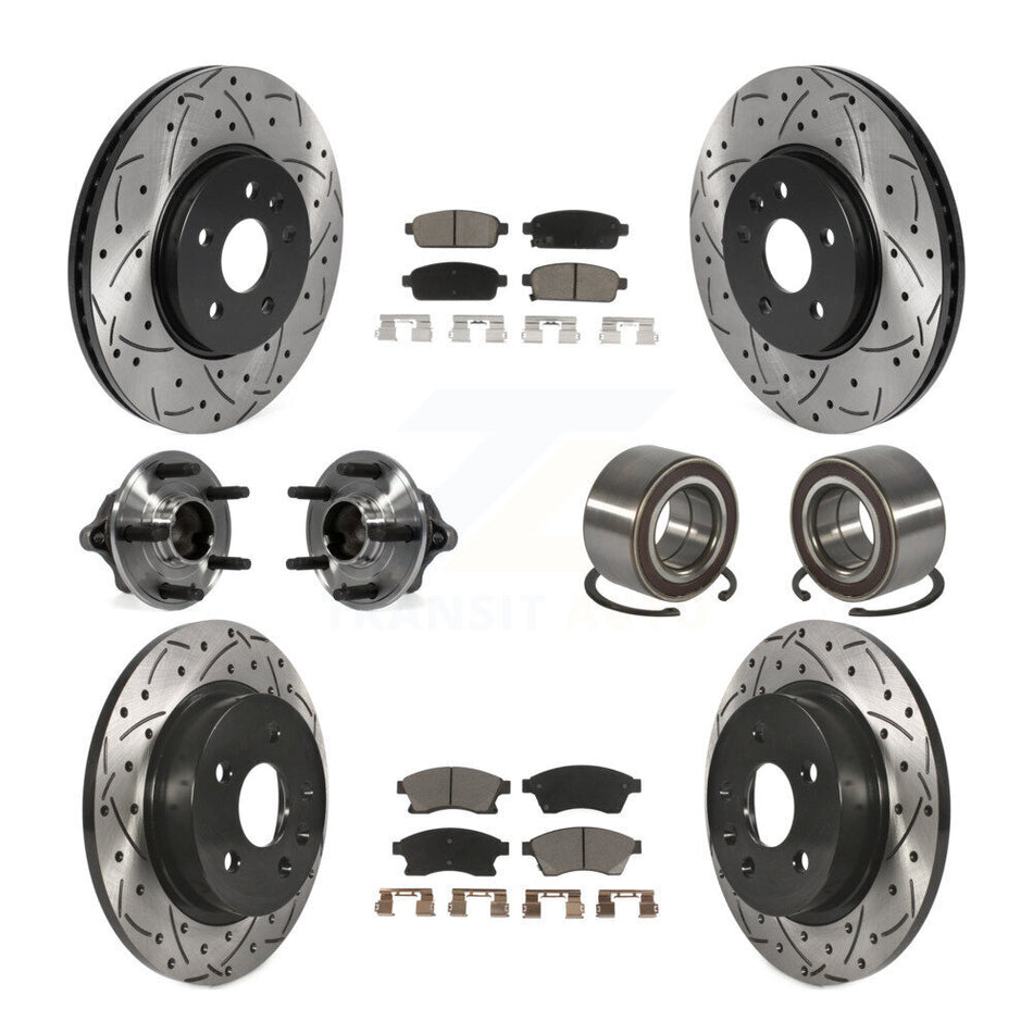 Front Rear Wheel Hub Bearings Assembly Coated Disc Brake Rotors And Ceramic Pads Kit (10Pc) For Chevrolet Sonic Buick Encore Trax KBB-117529