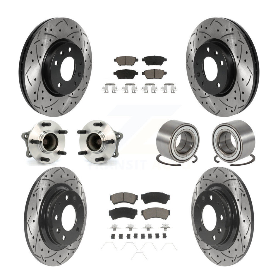 Front Rear Wheel Hub Bearings Assembly Coated Disc Brake Rotors And Ceramic Pads Kit (10Pc) For 2009-2013 Mazda 6 3.7L KBB-117531