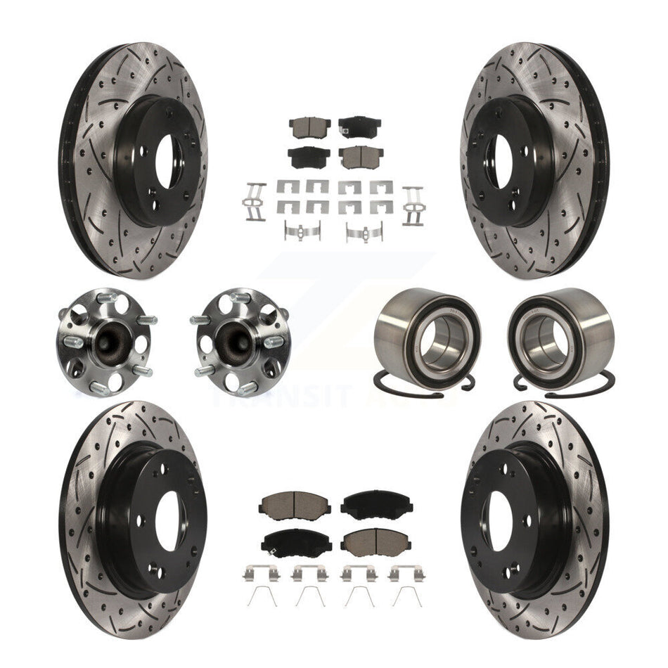 Front Rear Wheel Hub Bearings Assembly Coated Disc Brake Rotors And Ceramic Pads Kit (10Pc) For Honda Civic KBB-117541