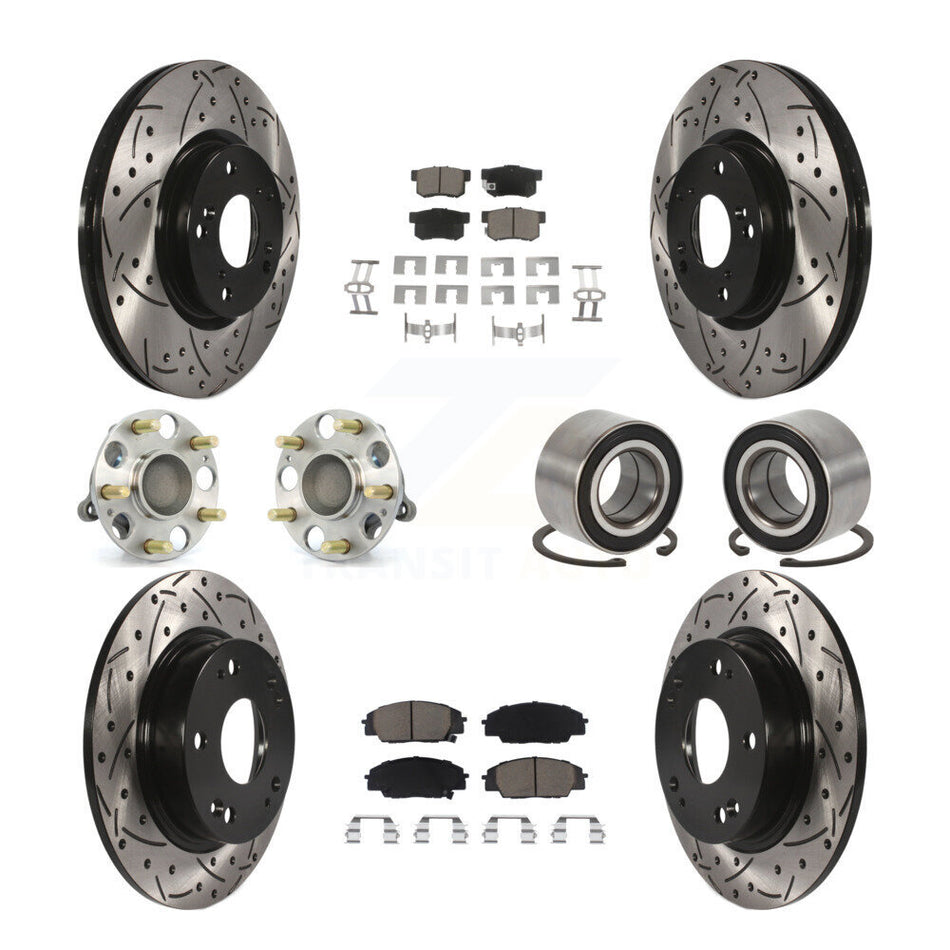 Front Rear Wheel Hub Bearings Assembly Coated Disc Brake Rotors And Ceramic Pads Kit (10Pc) For Honda Civic Acura CSX KBB-117543