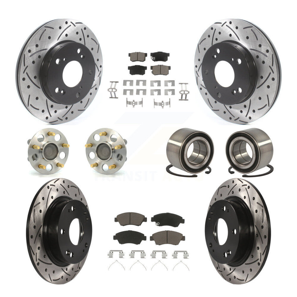 Front Rear Wheel Hub Bearings Assembly Coated Disc Brake Rotors And Ceramic Pads Kit (10Pc) For Honda Civic KBB-117546