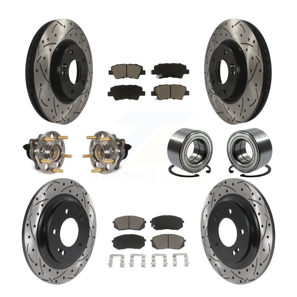 Front Rear Wheel Hub Bearings Assembly Coated Disc Brake Rotors And Ceramic Pads Kit (10Pc) For 2016 Kia Soul EV From Chassis VIN #160921 KBB-117555