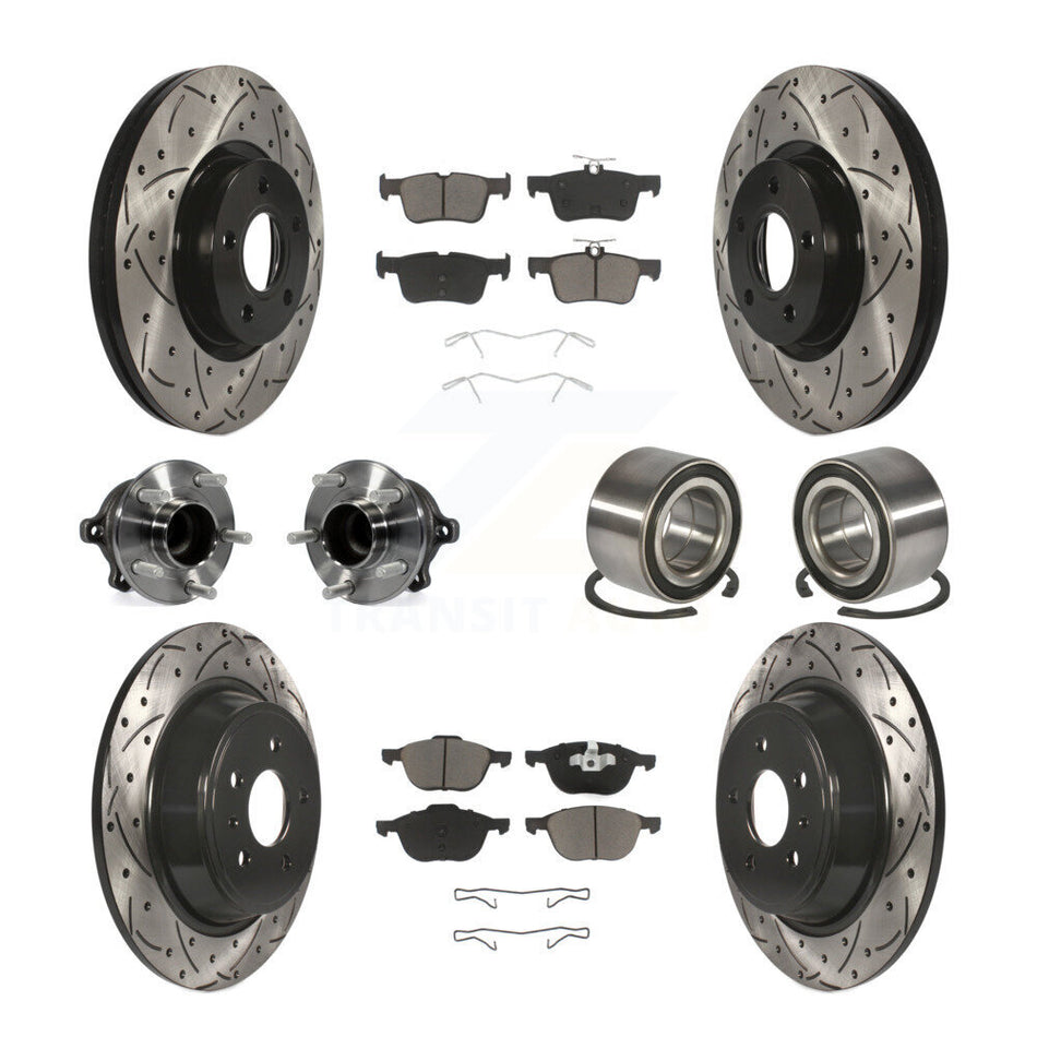Front Rear Wheel Hub Bearings Assembly Coated Disc Brake Rotors And Ceramic Pads Kit (10Pc) For 2017-2019 Ford Escape FWD with 2.5L 1.5L Without Parking Assist KBB-117559