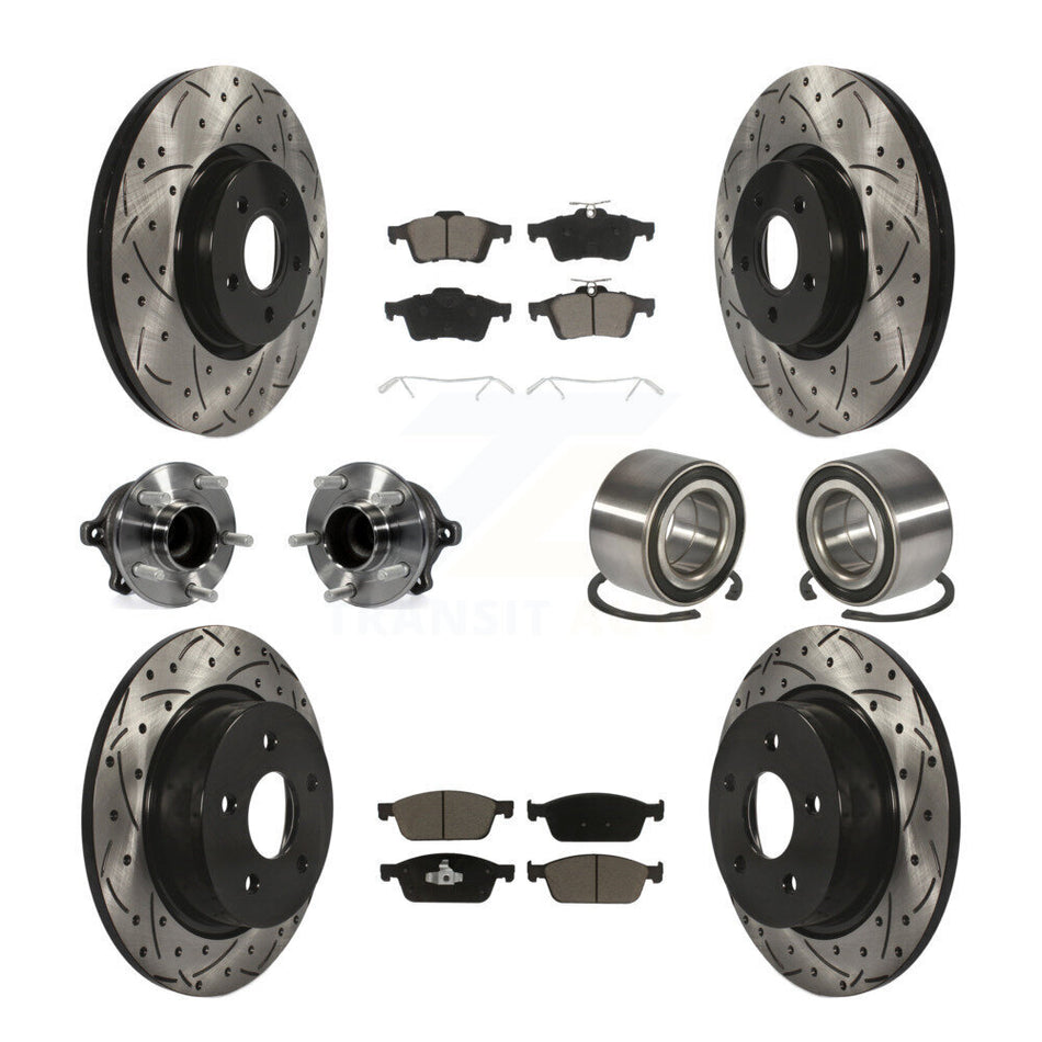 Front Rear Wheel Hub Bearings Assembly Coated Disc Brake Rotors And Ceramic Pads Kit (10Pc) For 2013-2016 Ford Escape FWD with 2.0L Without Parking Assist KBB-117561