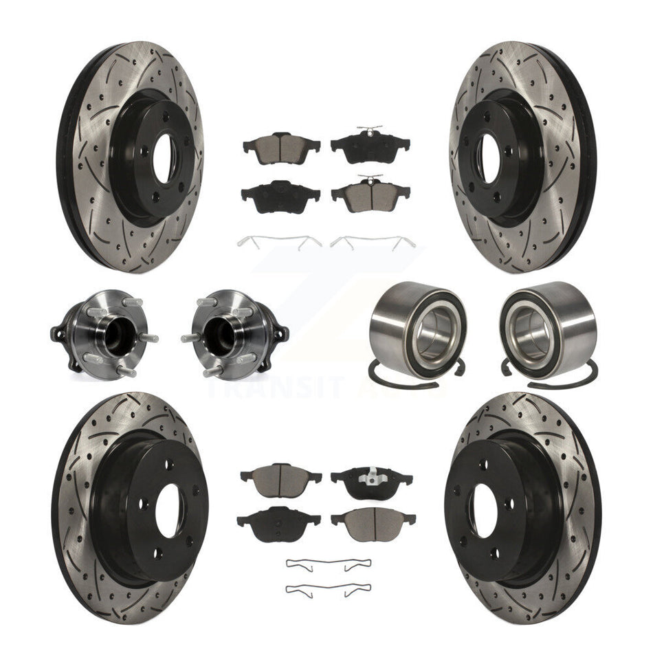 Front Rear Wheel Hub Bearings Assembly Coated Disc Brake Rotors And Ceramic Pads Kit (10Pc) For Ford Escape C-Max Without Parking Assist KBB-117562