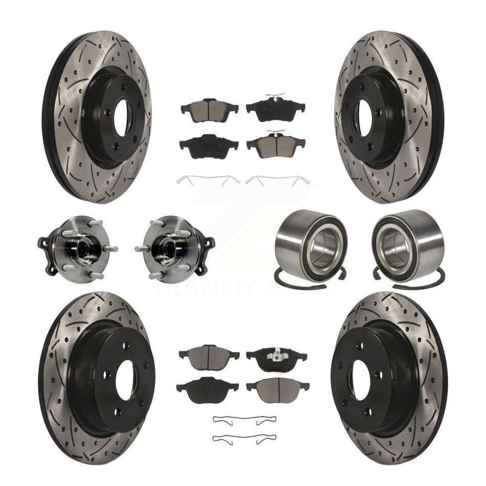 Front Rear Wheel Hub Bearings Assembly Coated Disc Brake Rotors And Ceramic Pads Kit (10Pc) For 2015-2016 Ford Escape AWD with 2.5L KBB-117563