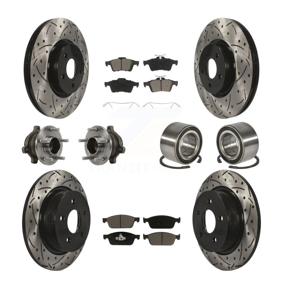 Front Rear Wheel Hub Bearings Assembly Coated Disc Brake Rotors And Ceramic Pads Kit (10Pc) For Ford Connect KBB-117564