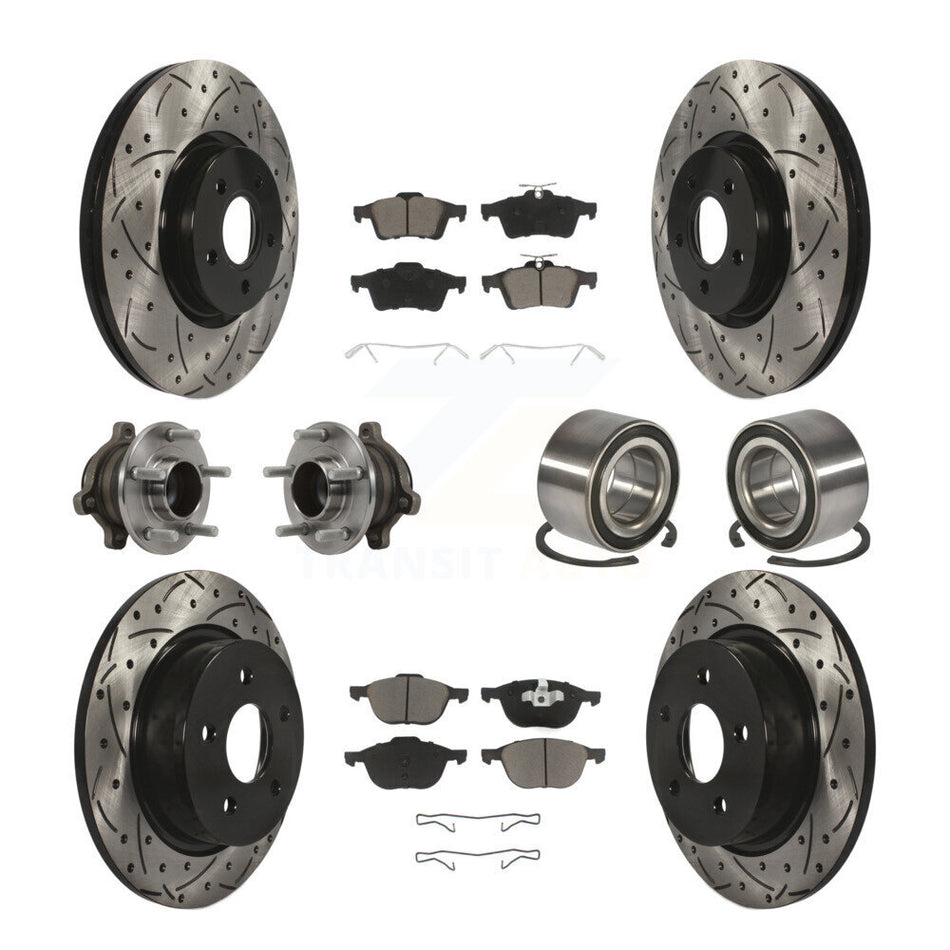 Front Rear Wheel Hub Bearings Assembly Coated Disc Brake Rotors And Ceramic Pads Kit (10Pc) For 2014 Ford Connect 104.8" wheel base KBB-117565