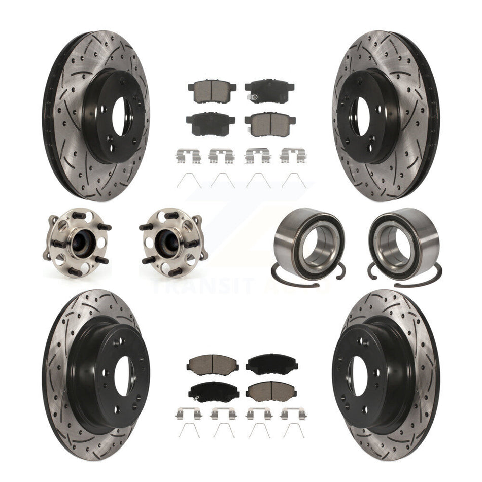 Front Rear Wheel Hub Bearings Assembly Coated Disc Brake Rotors And Ceramic Pads Kit (10Pc) For Honda Accord KBB-117576