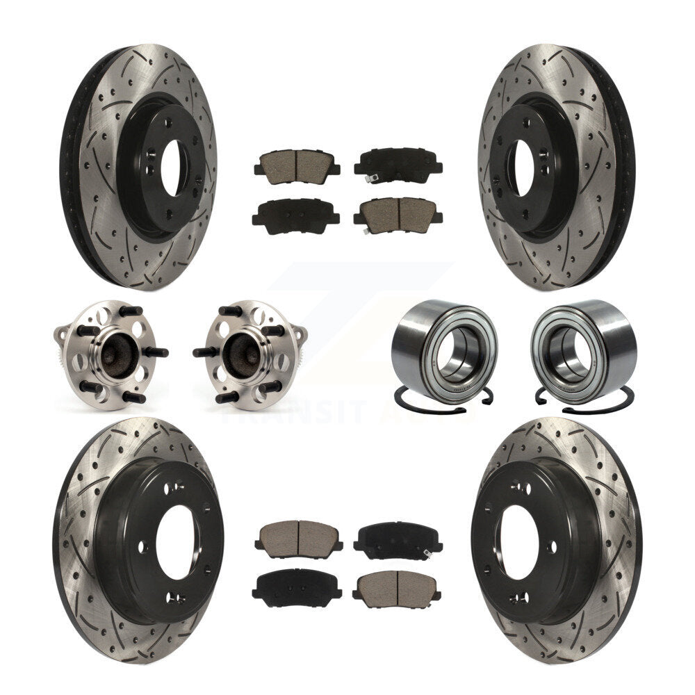 Front Rear Hub Bearing Coated Brake Rotor And Pad Kit (10Pc) For Kia Forte Forte5 Hyundai KBB-117582