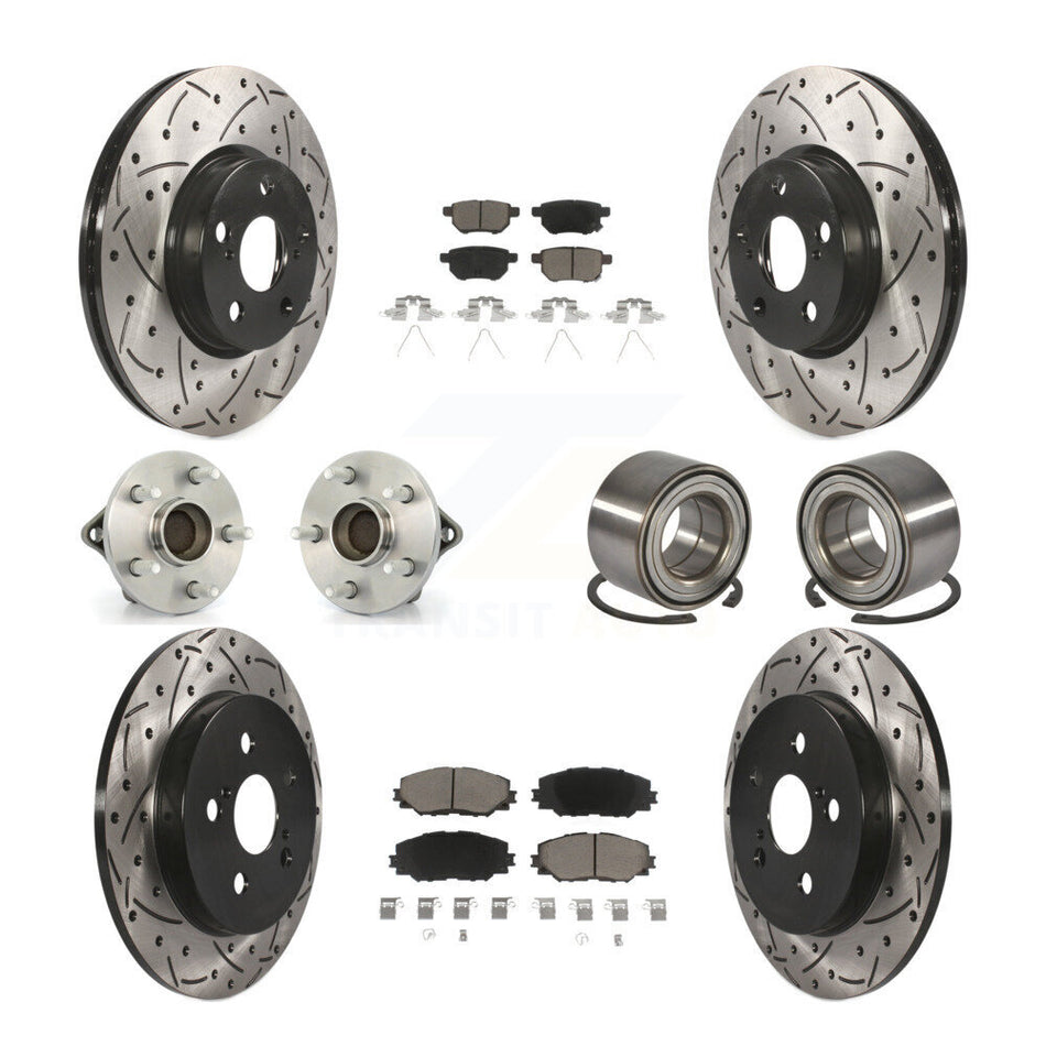 Front Rear Wheel Hub Bearings Assembly Coated Disc Brake Rotors And Ceramic Pads Kit (10Pc) For Toyota Corolla Matrix Pontiac Vibe KBB-117586