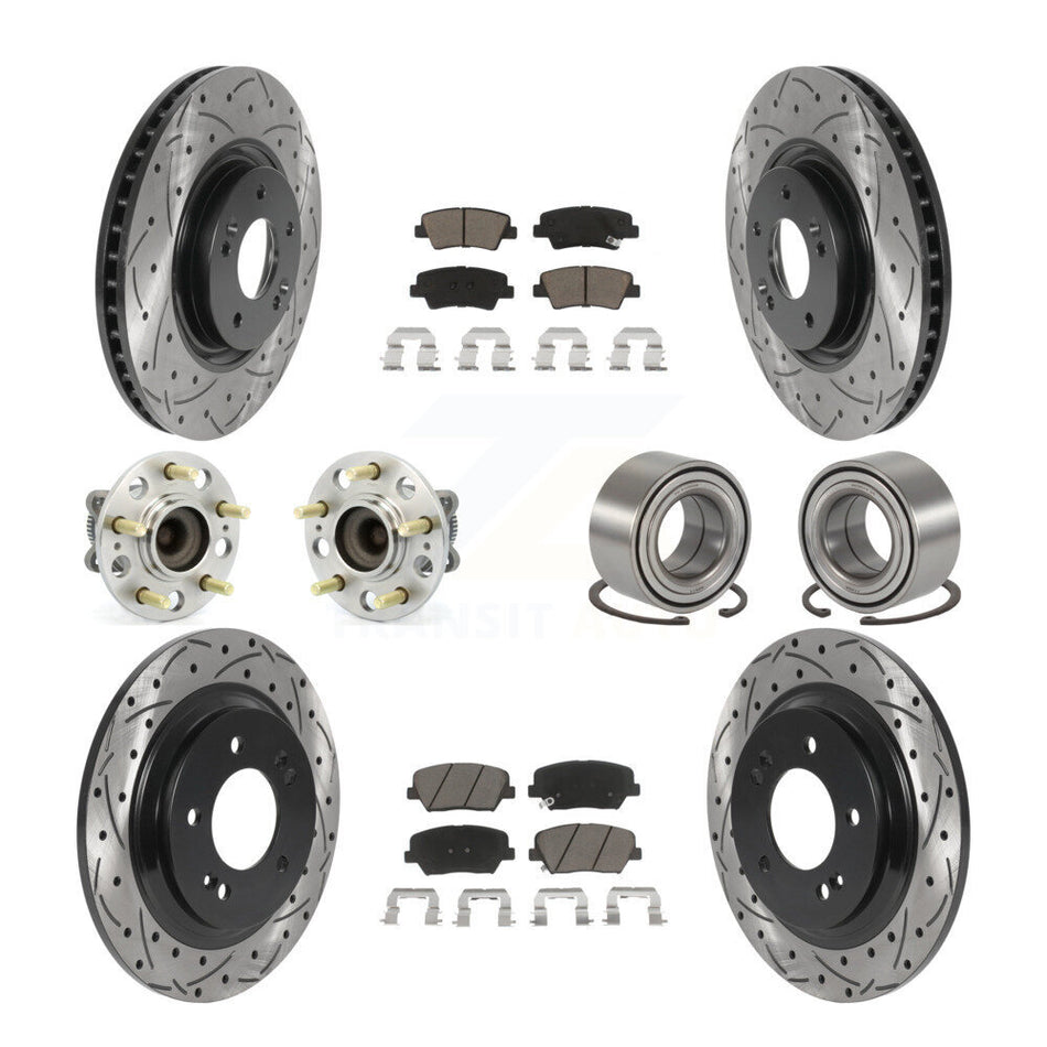 Front Rear Wheel Hub Bearings Assembly Coated Disc Brake Rotors And Ceramic Pads Kit (10Pc) For 2016-2017 Hyundai Azera Limited KBB-117594