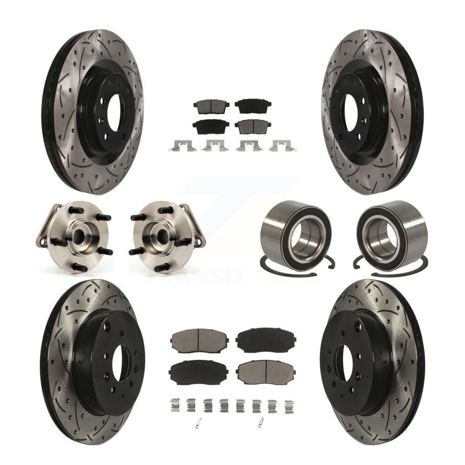 Front Rear Wheel Hub Bearings Assembly Coated Disc Brake Rotors And Ceramic Pads Kit (10Pc) For 2007-2015 Mazda CX-9 AWD KBB-117595