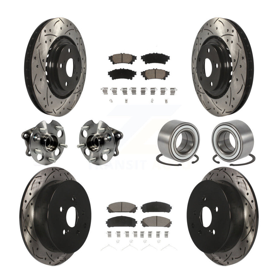 Front Rear Wheel Hub Bearings Assembly Coated Disc Brake Rotors And Ceramic Pads Kit (10Pc) For 2011-2020 Toyota Sienna AWD KBB-117599