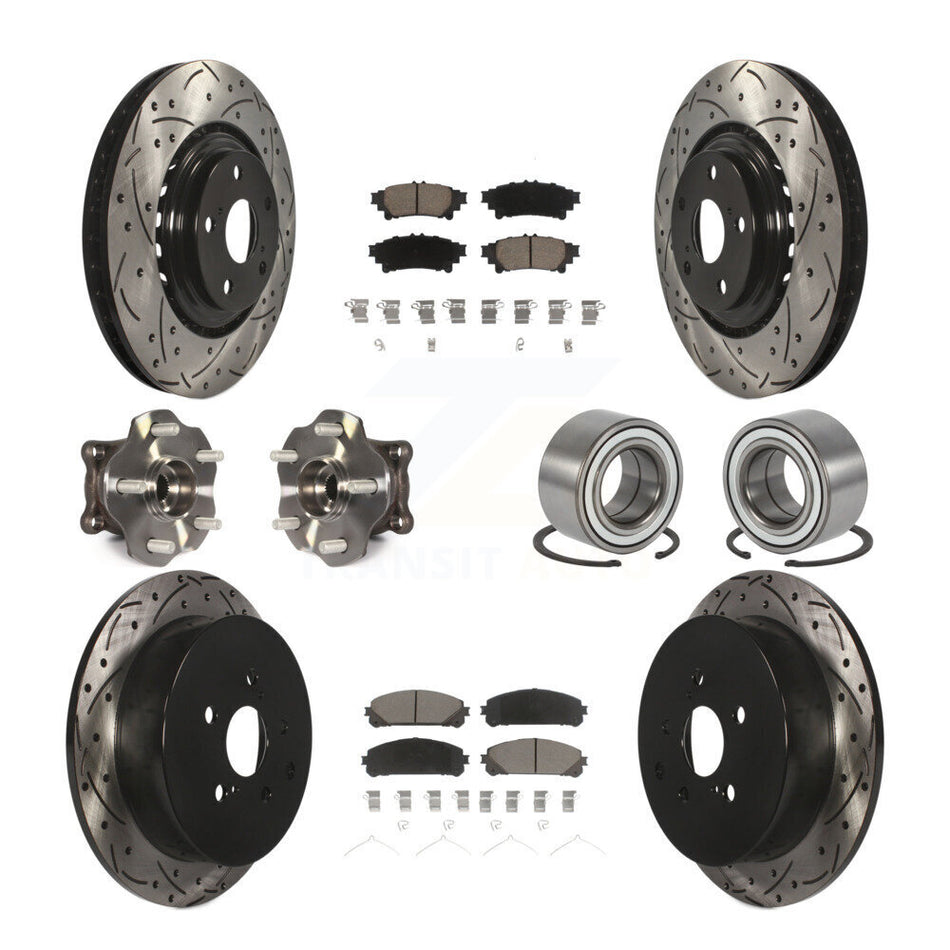 Front Rear Wheel Hub Bearings Assembly Coated Disc Brake Rotors And Ceramic Pads Kit (10Pc) For Lexus RX350 Toyota Highlander RX450h KBB-117600