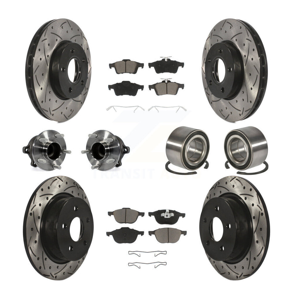 Front Rear Wheel Hub Bearings Assembly Coated Disc Brake Rotors And Ceramic Pads Kit (10Pc) For Ford C-Max Without Parking Assist KBB-117605