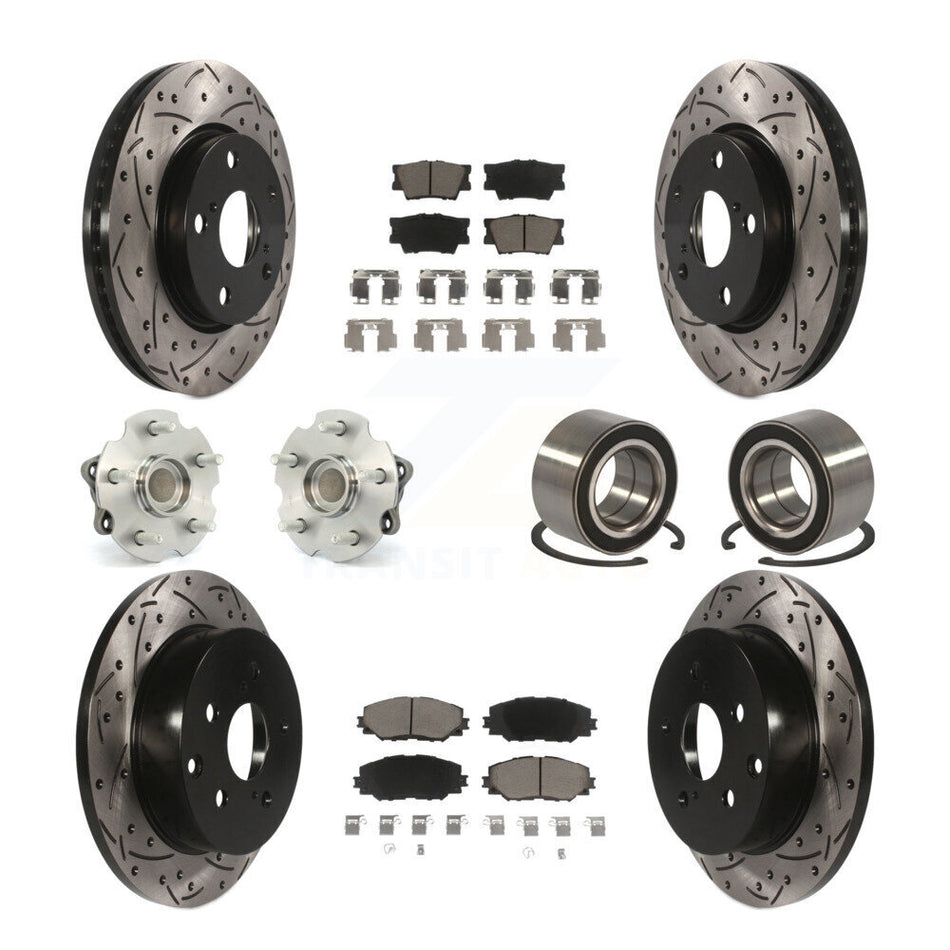 Front Rear Wheel Hub Bearings Assembly Coated Disc Brake Rotors And Ceramic Pads Kit (10Pc) For 2010 Lexus HS250h KBB-117610