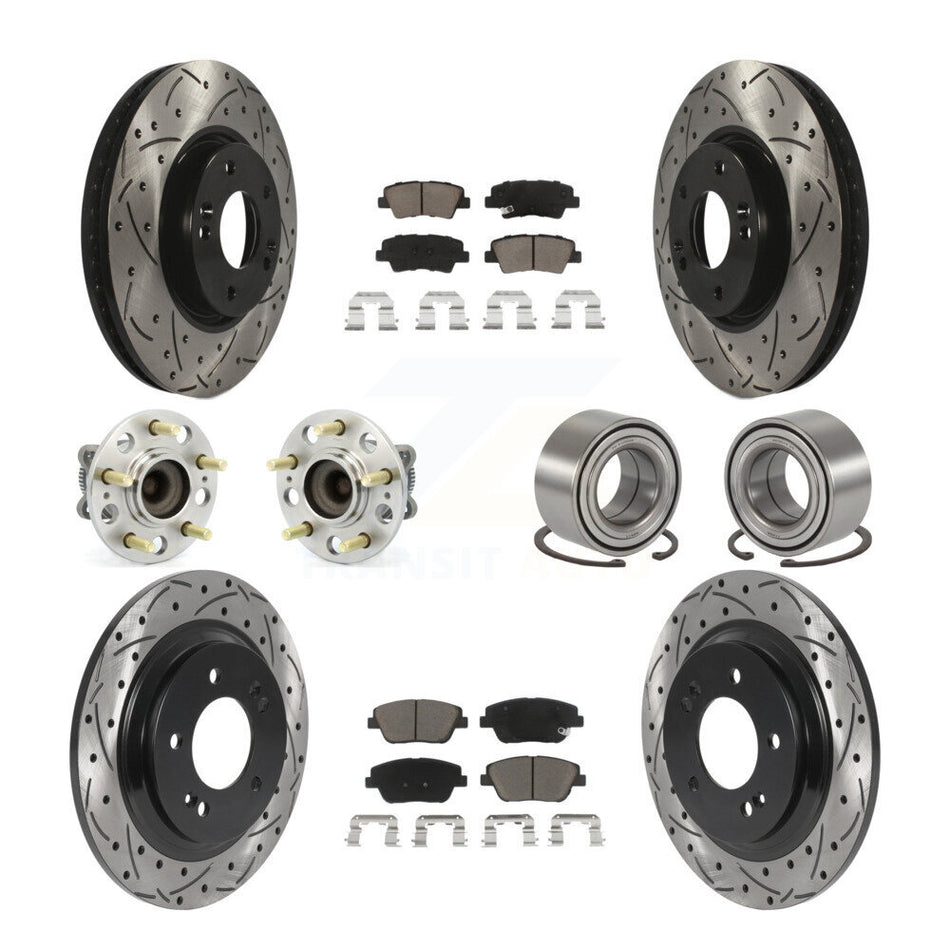 Front Rear Wheel Hub Bearings Assembly Coated Disc Brake Rotors And Ceramic Pads Kit (10Pc) For 2013 Kia Optima 2.4L With Electric Parking KBB-117612