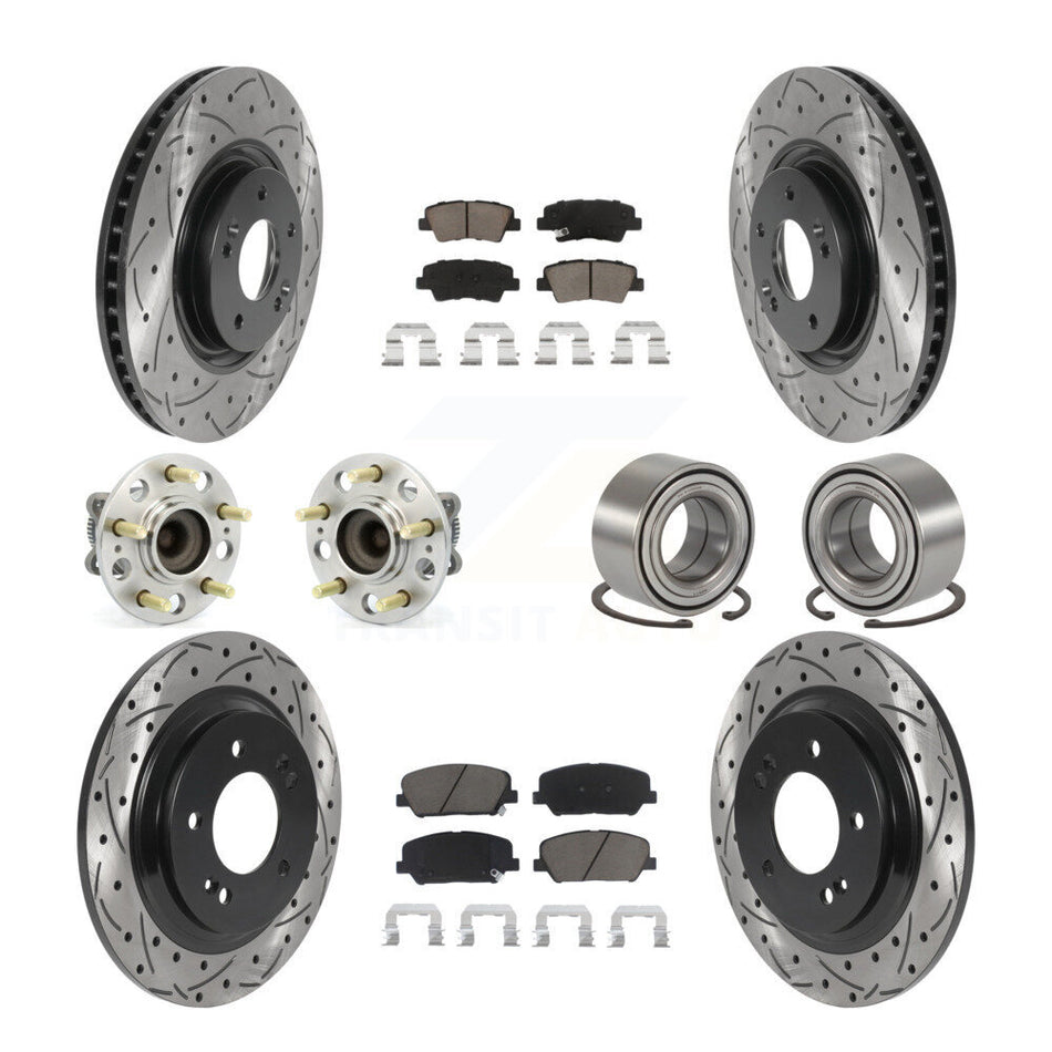 Front Rear Wheel Hub Bearings Assembly Coated Disc Brake Rotors And Ceramic Pads Kit (10Pc) For 2013 Kia Optima 2.0L With Electric Parking KBB-117613