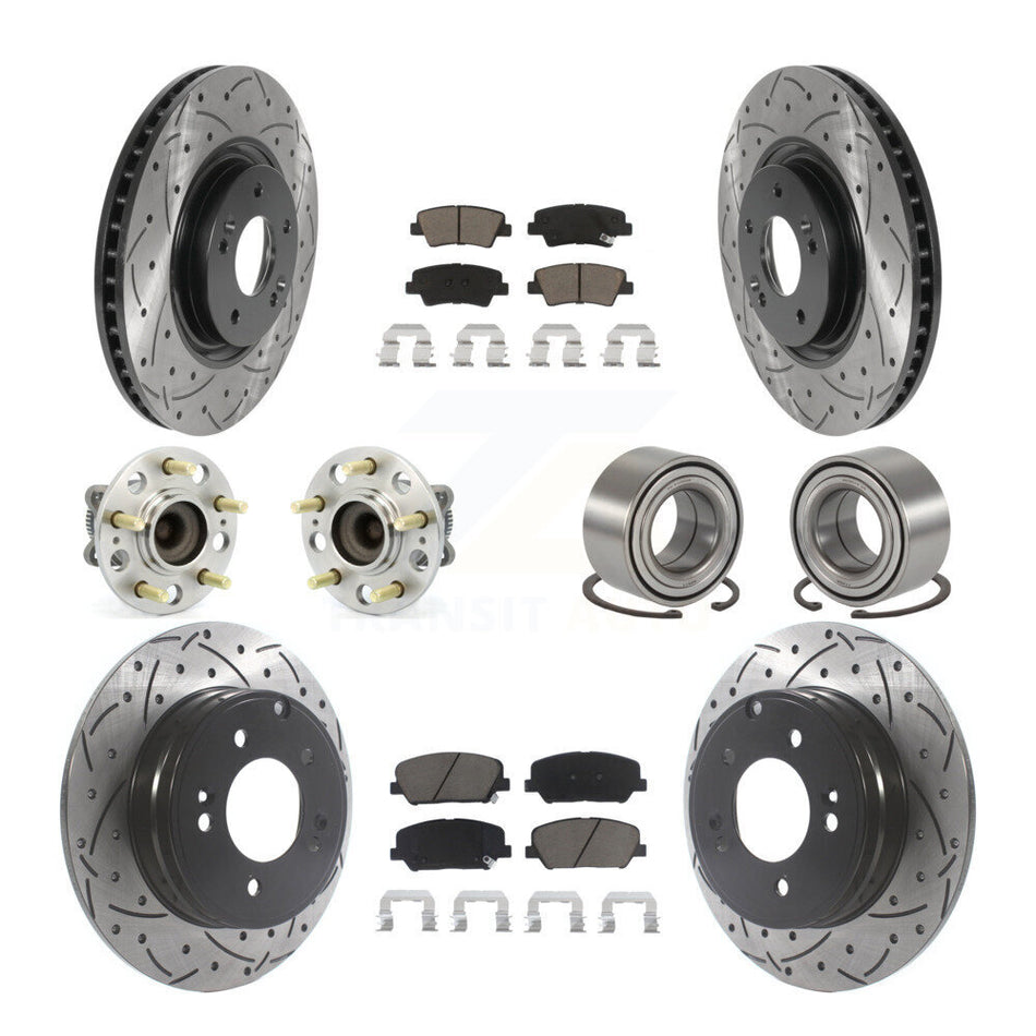 Front Rear Wheel Hub Bearings Assembly Coated Disc Brake Rotors And Ceramic Pads Kit (10Pc) For Kia Optima 2.0L KBB-117614