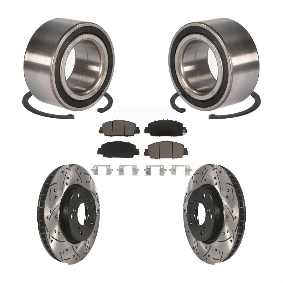 Front Wheel Bearing With Coated Drilled Slotted Disc Brake Rotors And Ceramic Pads Kit For Honda Accord KBB-117626