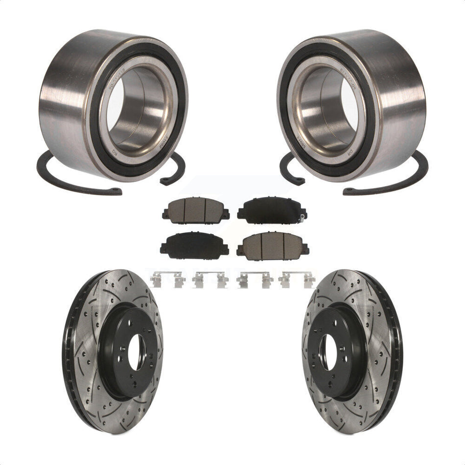 Front Wheel Bearing With Coated Drilled Slotted Disc Brake Rotors And Ceramic Pads Kit For Honda Accord KBB-117627