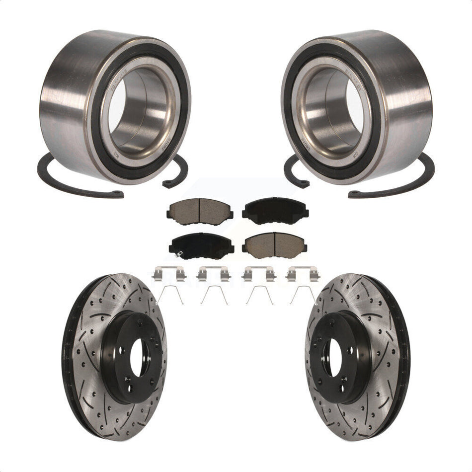Front Wheel Bearing With Coated Drilled Slotted Disc Brake Rotors And Ceramic Pads Kit For Honda Accord KBB-117628