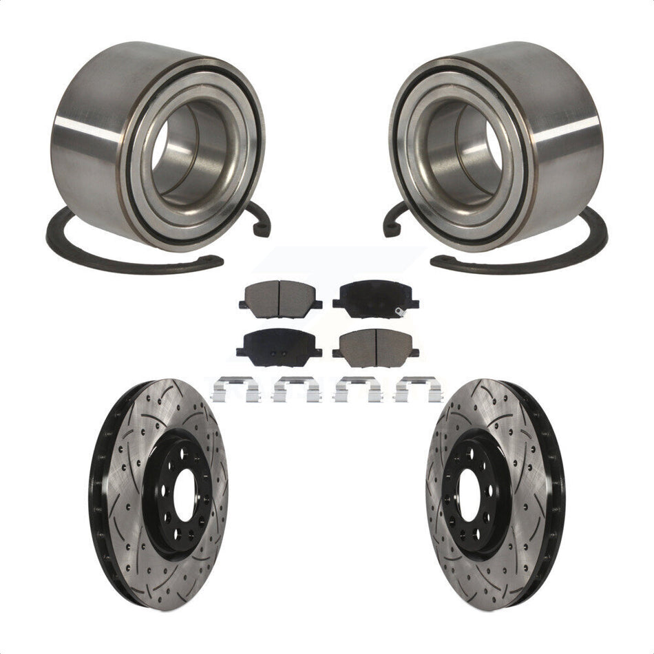 Front Wheel Bearing With Coated Drilled Slotted Disc Brake Rotors And Ceramic Pads Kit For 2016-2018 Fiat 500X KBB-117634
