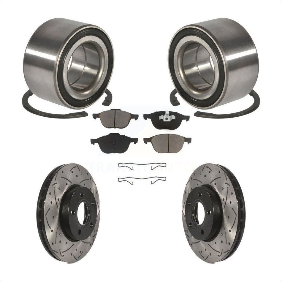 Front Wheel Bearing With Coated Drilled Slotted Disc Brake Rotors And Ceramic Pads Kit For Ford Focus C-Max KBB-117637