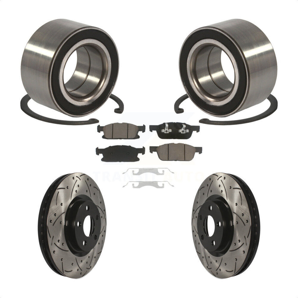 Front Wheel Bearing With Coated Drilled Slotted Disc Brake Rotors And Ceramic Pads Kit For 2015 Ford Edge FWD KBB-117639
