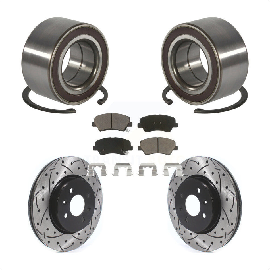 Front Wheel Bearing With Coated Drilled Slotted Disc Brake Rotors And Ceramic Pads Kit For Kia Rio KBB-117646