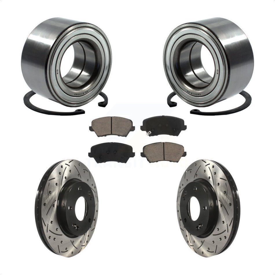 Front Wheel Bearing Drill Slot Brake Rotor Pads Kit For Kia Forte Hyundai Elantra GT Koup KBB-117649