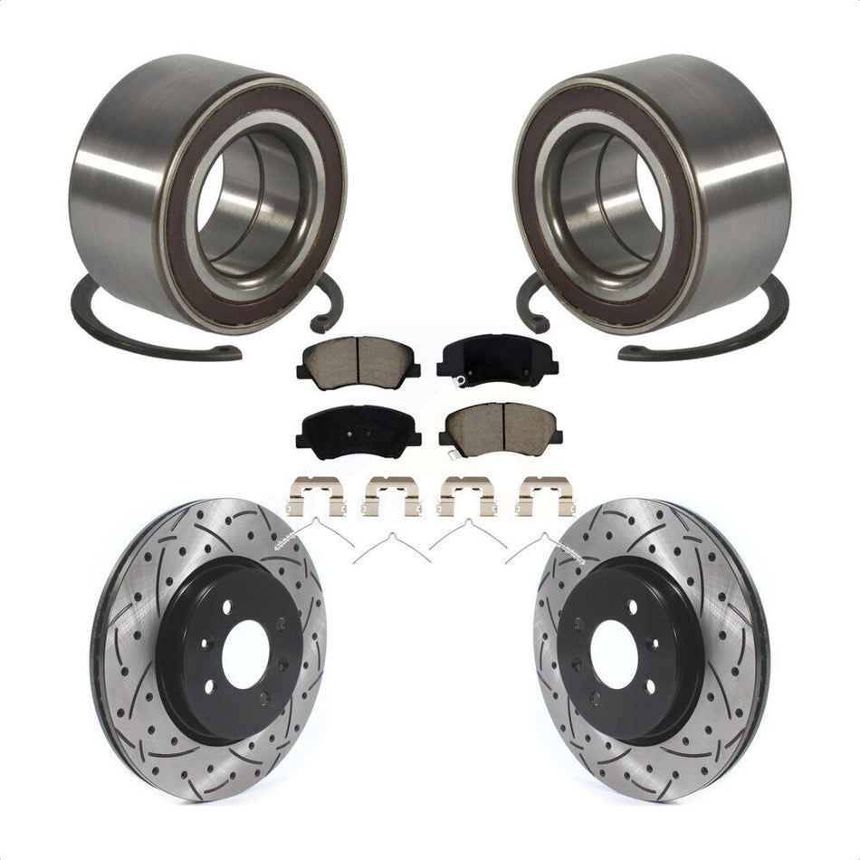 Front Wheel Bearing Coated Drilled Slotted Brake Rotor Pad Kit For Kia Rio Hyundai Accent KBB-117650
