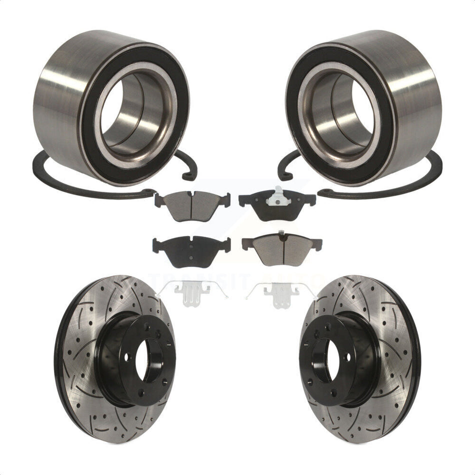 Front Wheel Bearing With Coated Drilled Slotted Disc Brake Rotors And Ceramic Pads Kit For 2008 BMW 328xi To 08 07 KBB-117659