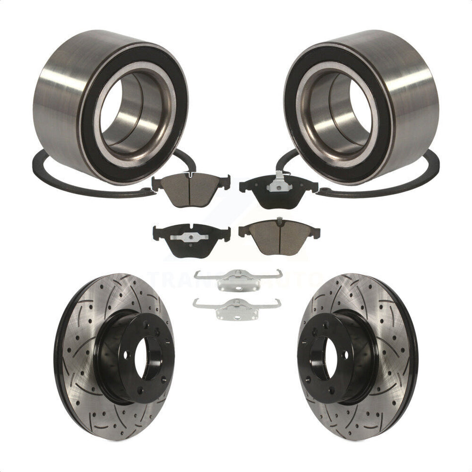 Front Wheel Bearing With Coated Drilled Slotted Disc Brake Rotors And Ceramic Pads Kit For BMW 328i xDrive 328xi KBB-117660