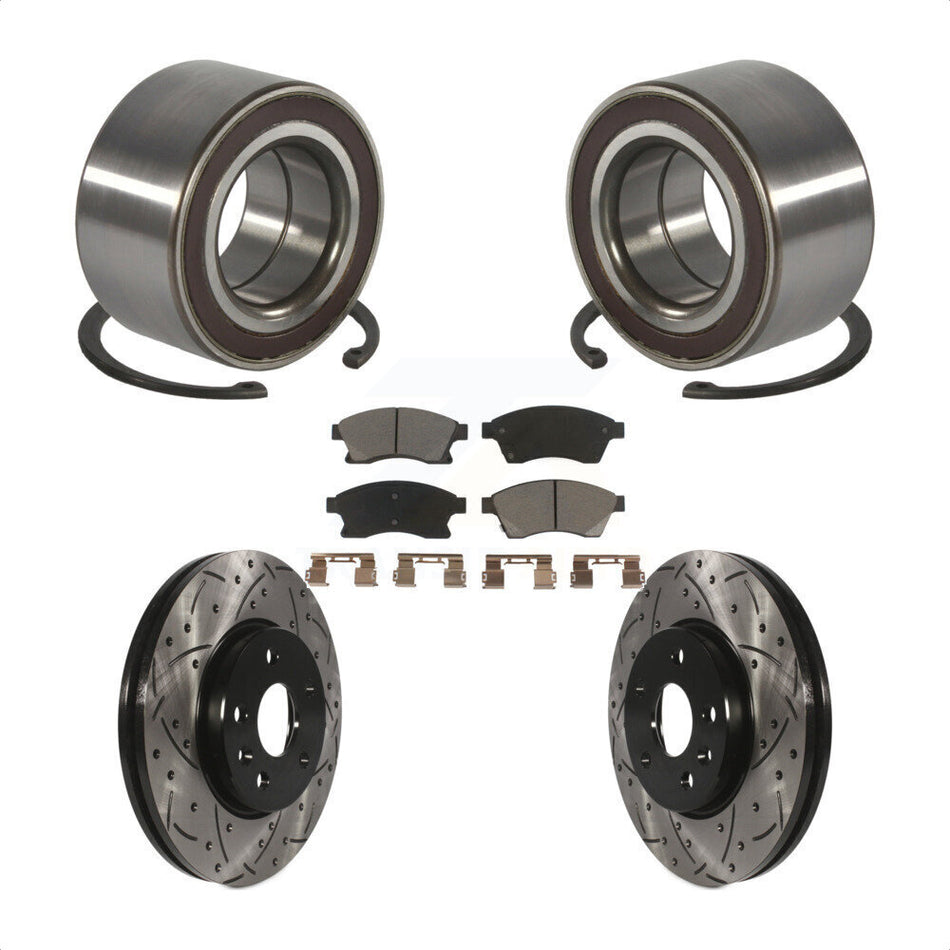 Front Wheel Bearing With Coated Drilled Slotted Disc Brake Rotors And Ceramic Pads Kit For Chevrolet Sonic KBB-117662