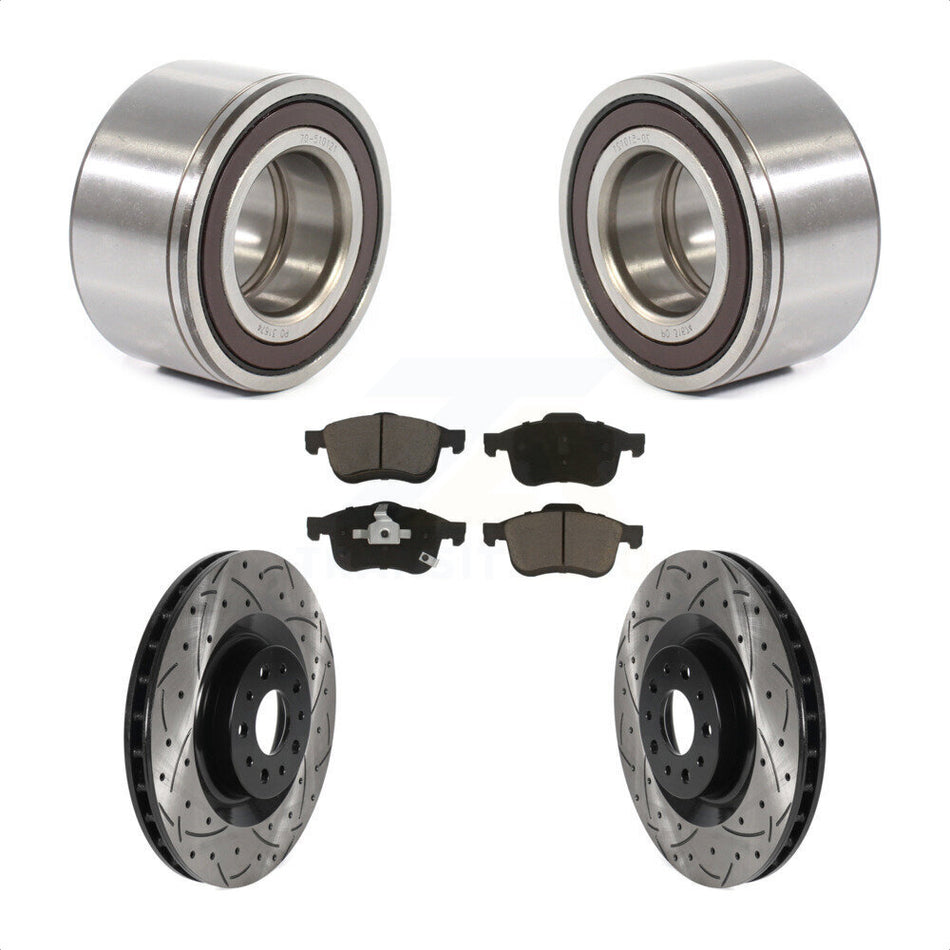 Front Wheel Bearing With Coated Drilled Slotted Disc Brake Rotors And Ceramic Pads Kit For 2014-2018 Fiat 500L KBB-117668