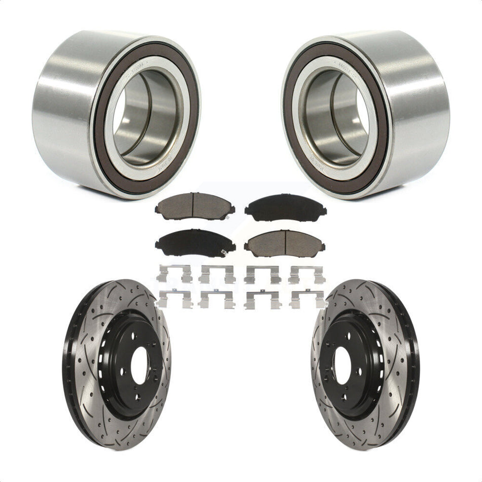 Front Wheel Bearing With Coated Drilled Slotted Disc Brake Rotors And Ceramic Pads Kit For 2017-2019 Honda Ridgeline KBB-117676