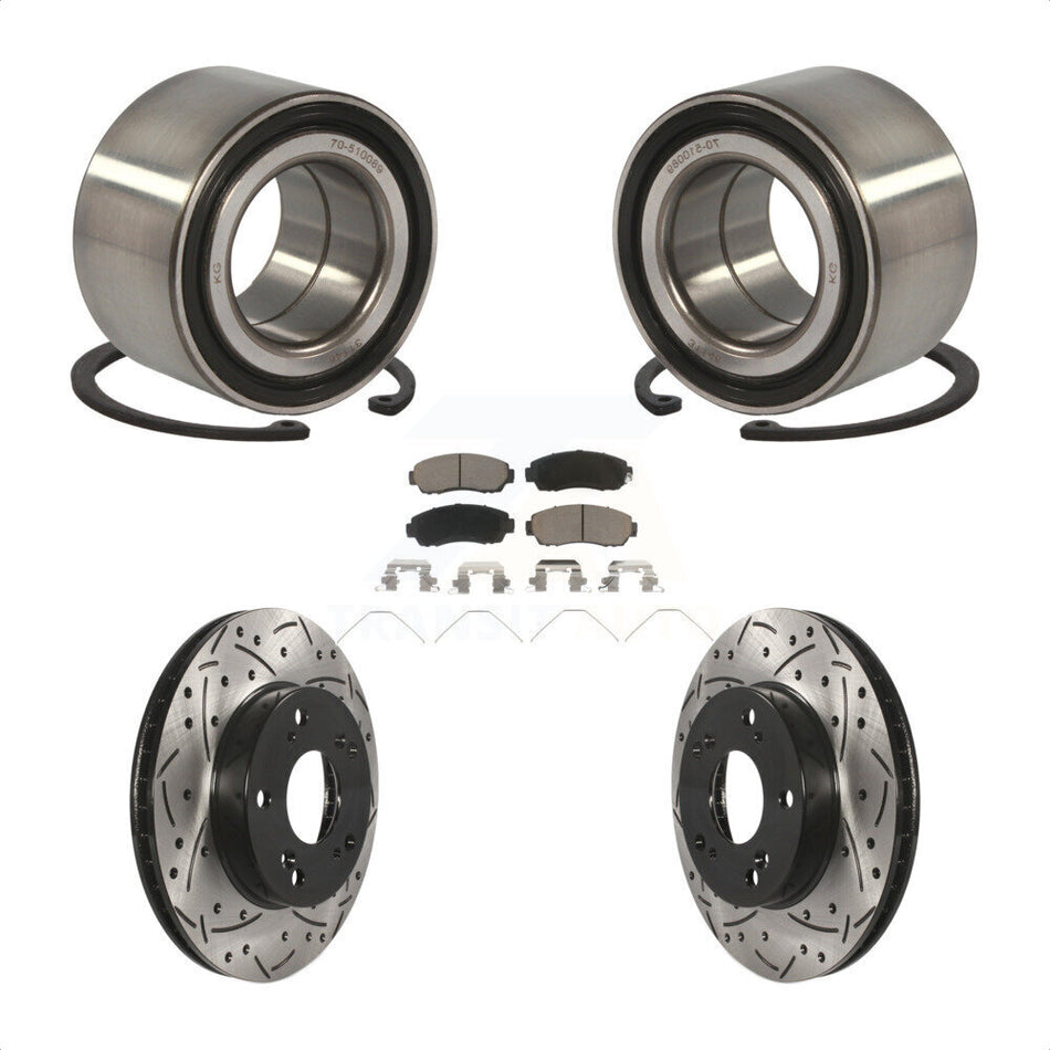 Front Wheel Bearing With Coated Drilled Slotted Disc Brake Rotors And Ceramic Pads Kit For 2015 Honda Civic LX SE with Manual transmission KBB-117681
