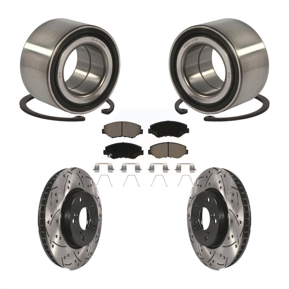 Front Wheel Bearing With Coated Drilled Slotted Disc Brake Rotors And Ceramic Pads Kit For 2015 Honda Civic EX with Manual transmission KBB-117683