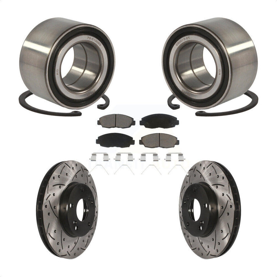 Front Wheel Bearing With Coated Drilled Slotted Disc Brake Rotors And Ceramic Pads Kit For 2014-2015 Honda Civic Touring KBB-117686