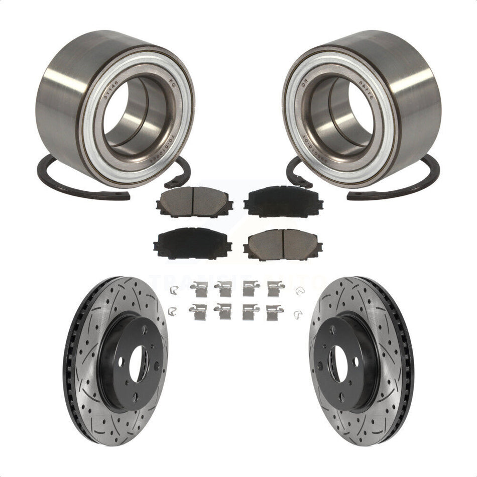 Front Wheel Bearing With Coated Drilled Slotted Disc Brake Rotors And Ceramic Pads Kit For Toyota Yaris Prius C Scion iQ KBB-117688